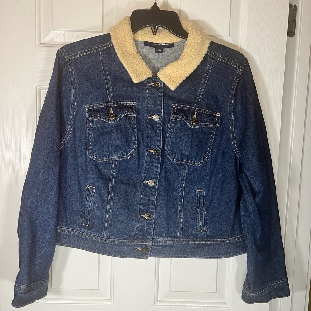 Denim 24/7 Women's Jacket Cropped Denim Jean Sherpa Collar Western Office Sz 22W